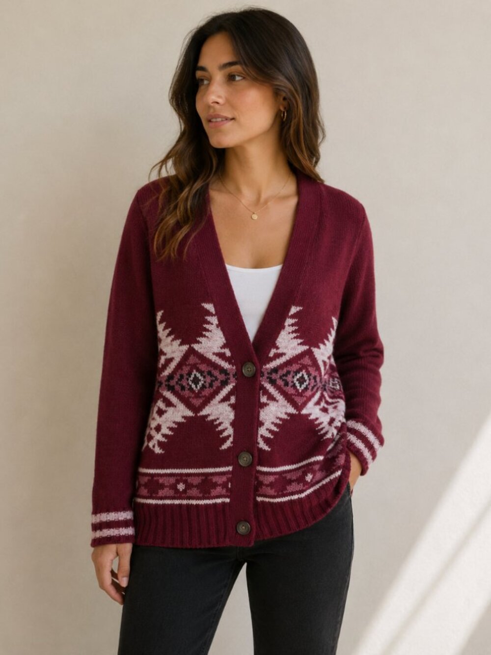 NWT Hollister Womens Patterned Cardigan Size XS Burgundy